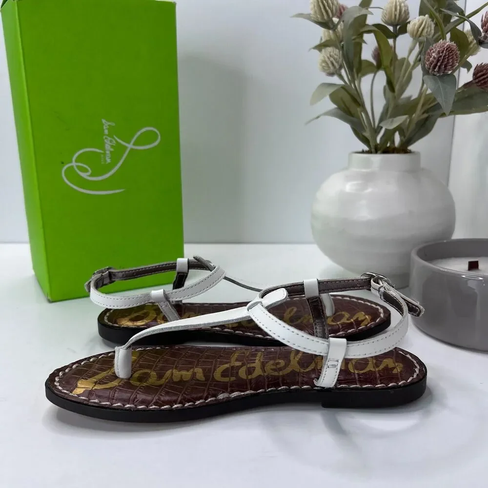 Sam Edelman Gigi Mini Leather Slingback T-Strap Sandals White Kid's 2M Tried On